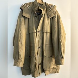 Rare Vintage Burberry Japanese Exclusive Green Hooded Jacker with Plaid Lining